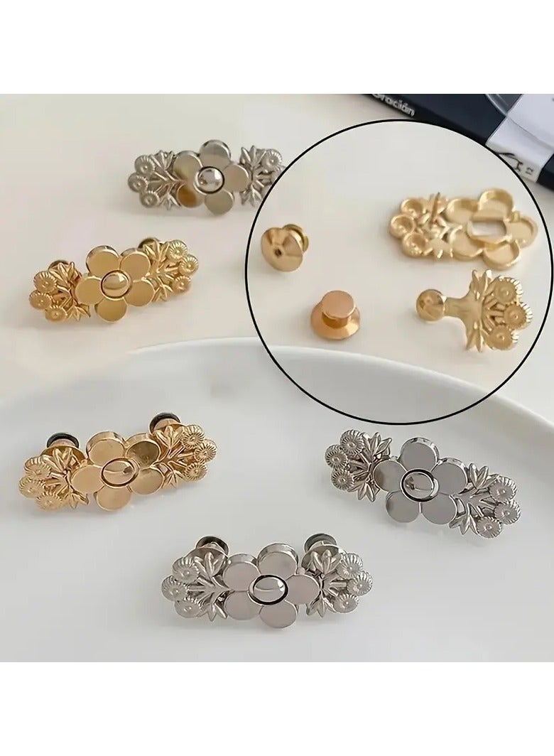 Goolsky A Set Of 2 Floral Denim Waist Tighteners, Instant Snap-on Golden Pants Adjusters, Detachable Seamless Denim Fabric Pins, Adjustable Waist Belt Floral Buckles - Perfect For Ladies And Girls To Wear. - Image 3