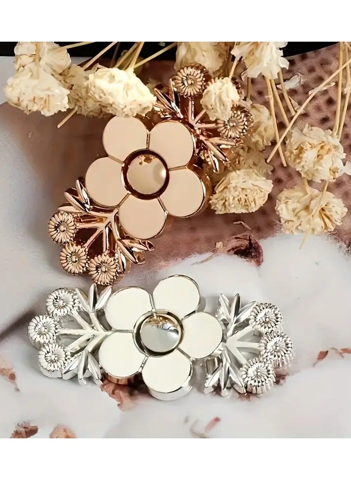 Goolsky A Set Of 2 Floral Denim Waist Tighteners, Instant Snap-on Golden Pants Adjusters, Detachable Seamless Denim Fabric Pins, Adjustable Waist Belt Floral Buckles - Perfect For Ladies And Girls To Wear. - Image 4