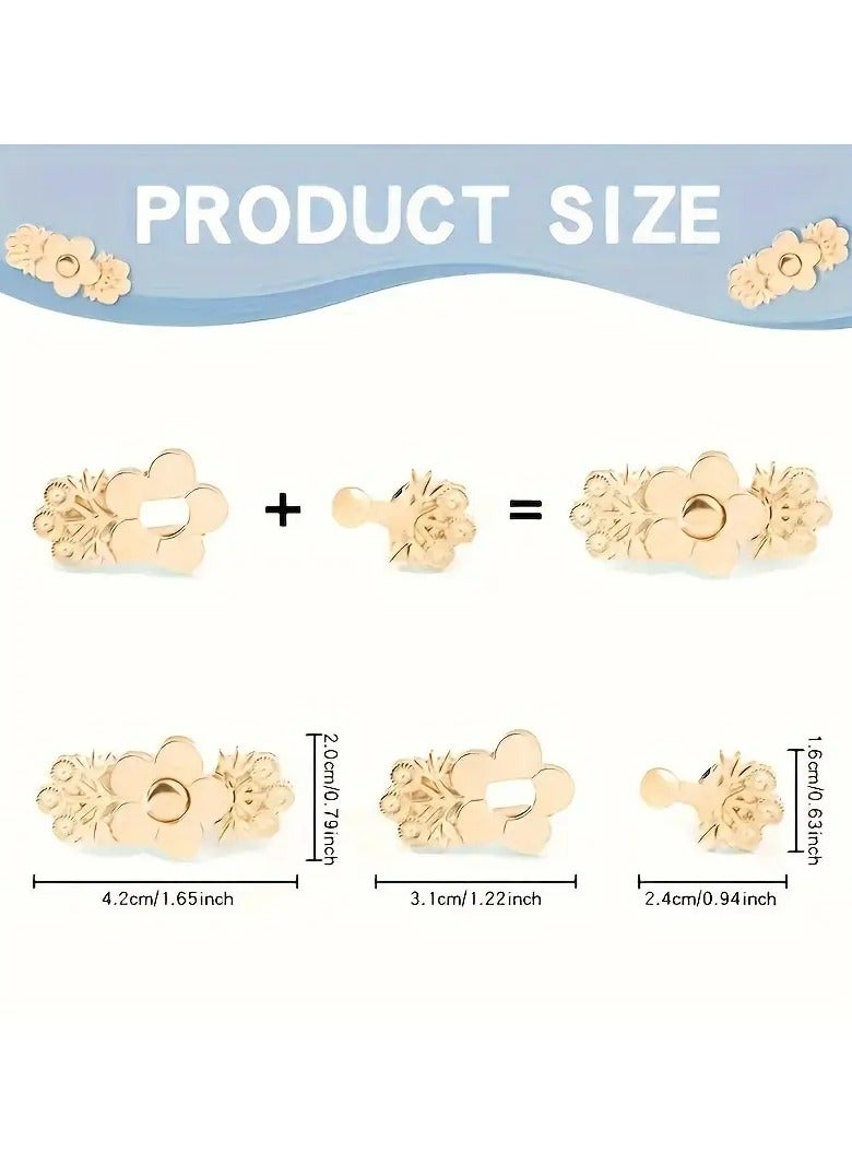 Goolsky A Set Of 2 Floral Denim Waist Tighteners, Instant Snap-on Golden Pants Adjusters, Detachable Seamless Denim Fabric Pins, Adjustable Waist Belt Floral Buckles - Perfect For Ladies And Girls To Wear. - Image 2