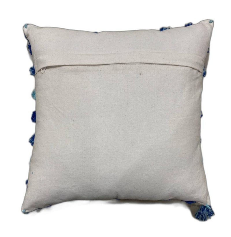 Outlay Home Decorative Throw Cushion Covers, Dark Blue Geometric Pattern with Pom Poms, Tufted Design with Back Zipper (16 X 16 Inch, 1 Piece) - Image 2