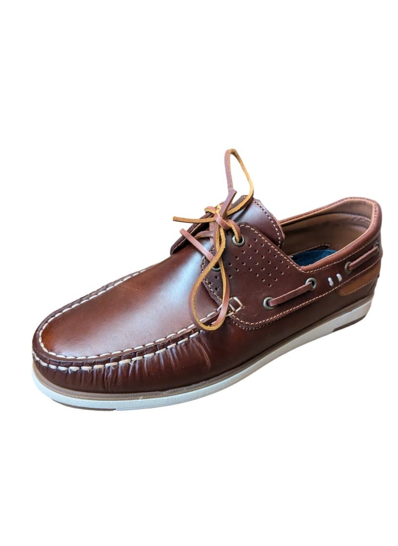 No branded EUR 41, Seaside Camel Brown Leather Boat Shoes, Made in Portugal  - Image 2