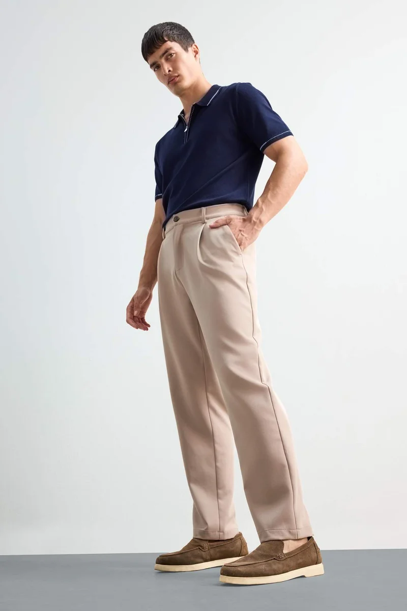 Defacto  Straight Fit Pleated Straight Leg Fabric Trousers for Men | Best Price UAE