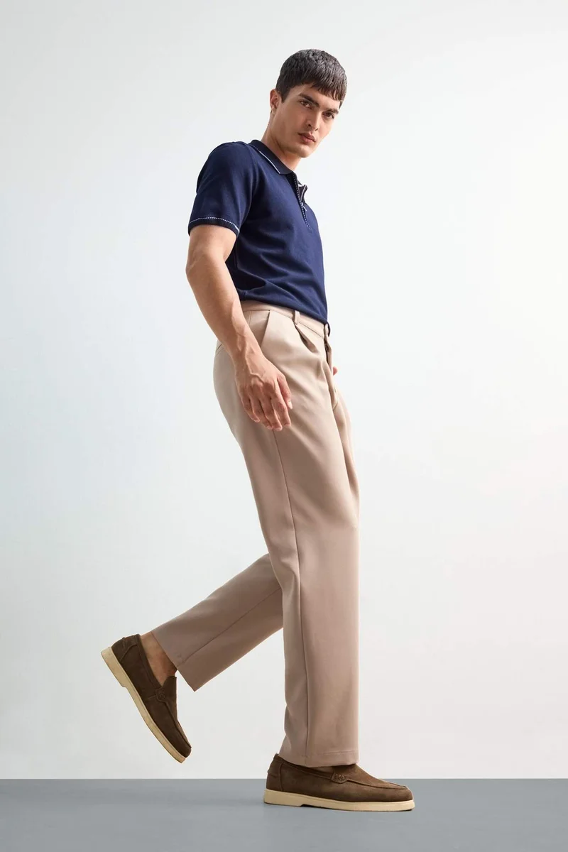 Defacto  Straight Fit Pleated Straight Leg Fabric Trousers for Men | Best Price UAE