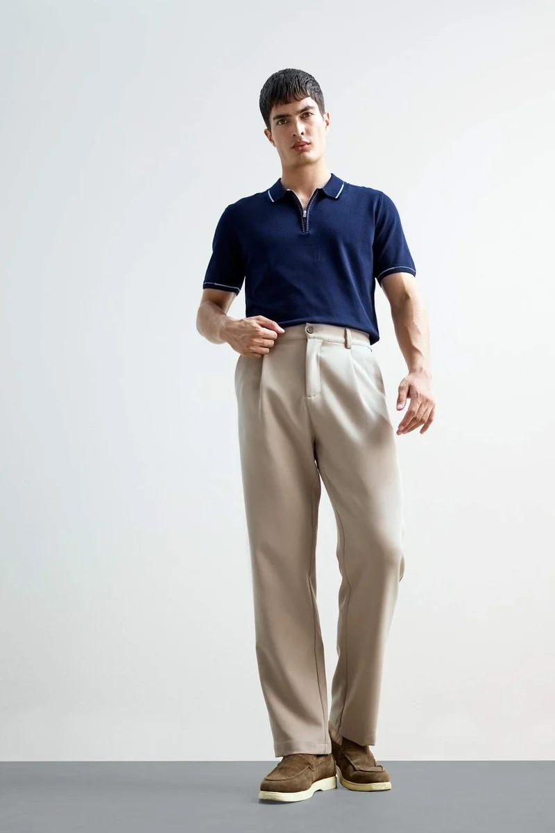 Defacto  Straight Fit Pleated Straight Leg Fabric Trousers for Men | Best Price UAE