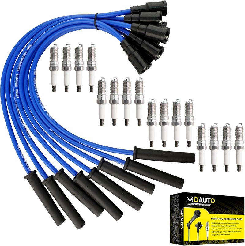 MOAUTO Set of 16 PCS Iridium Spark Plugs with Wire Set 671-8173 for Ford F150 F250 F350 E350 Super Duty 2010-2014 - V8 6.2L - Image 1