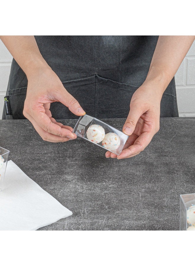 Restaurantware صندوق حلوى، صناديق بلاستيكية شفافة، صناديق هدايا واضحة لحفلات الزفاف، الحفلات ومناسبات استقبال المولود - قمة مطوية مع غلاف - 1.4"L x 1.5"W x 2.8"H - 100 قطعة - Image 5