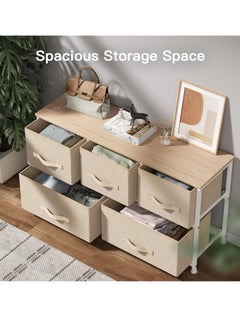 Sharpdo Drawers of Cabinet, Dresser for Bedroom with 5 Drawers, Wide Dresser Storage Tower Organizer Unit with Wood Top and Easy Pull Handle for Closets, Living Room, Nursery Room, Hallway  - Image 2