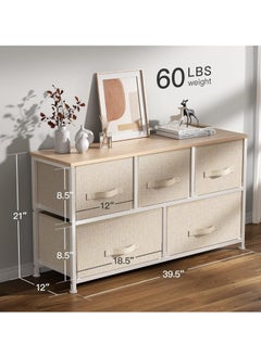 Sharpdo Drawers of Cabinet, Dresser for Bedroom with 5 Drawers, Wide Dresser Storage Tower Organizer Unit with Wood Top and Easy Pull Handle for Closets, Living Room, Nursery Room, Hallway  - Image 5