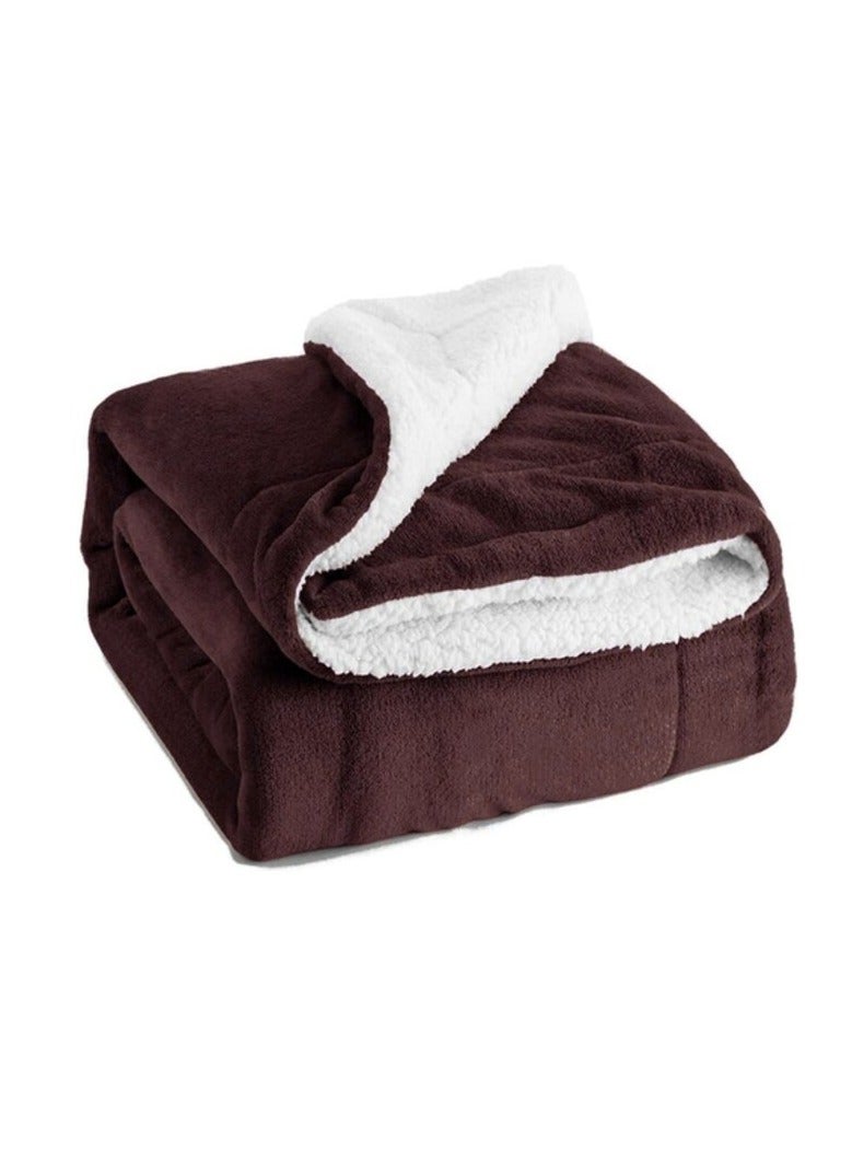 PROMASS Reversible Soft Sherpa Bed Blanket Throw Blanket King Size Dark Brown 220x240 cm - Image 1