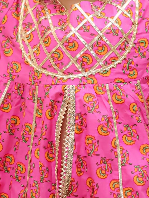 superminis Girls Cotton Floral Printed Gotta Work 3/4 Sleeves Kurti with Sharara Set Ethnic Wear (3-4 Years, Magenta), Pink - Image 5