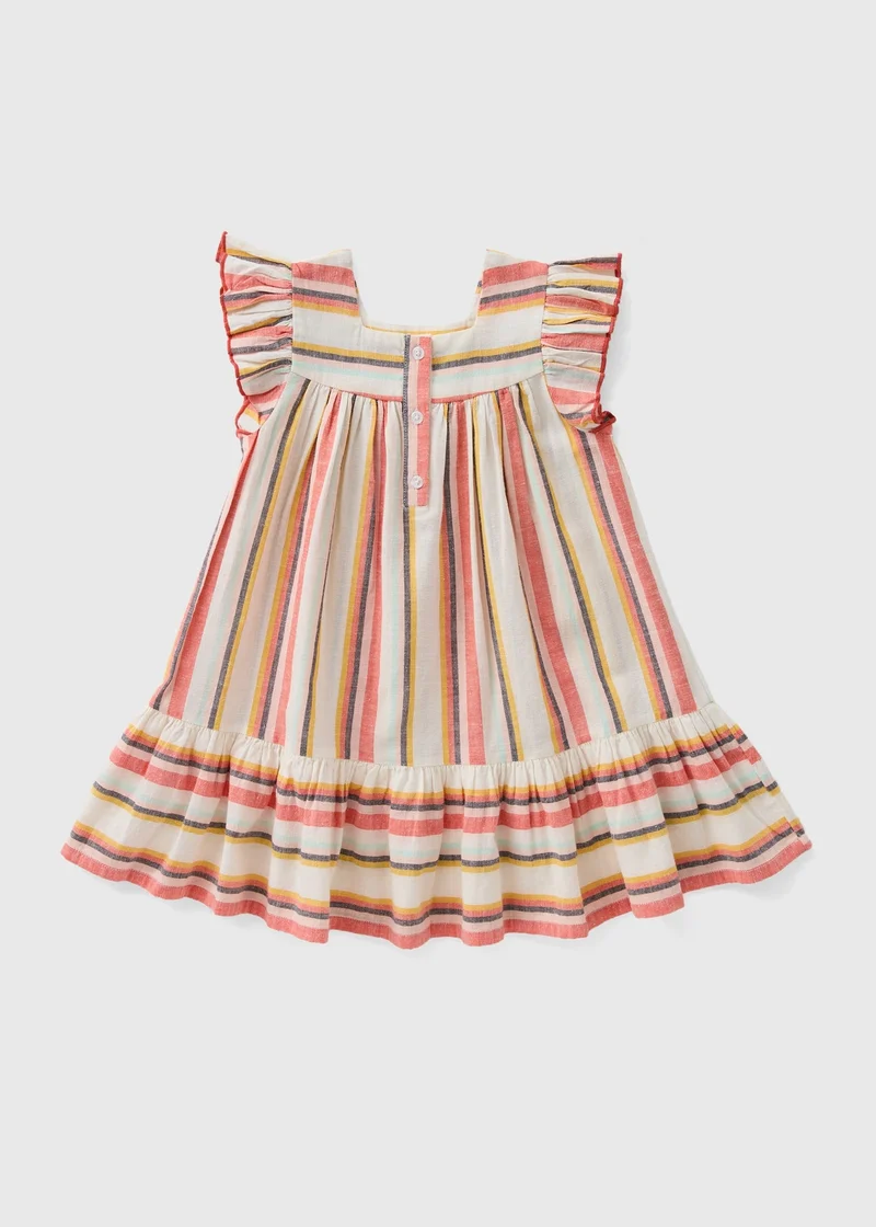 ماتلان Girls Brown Striped Tiered Dress