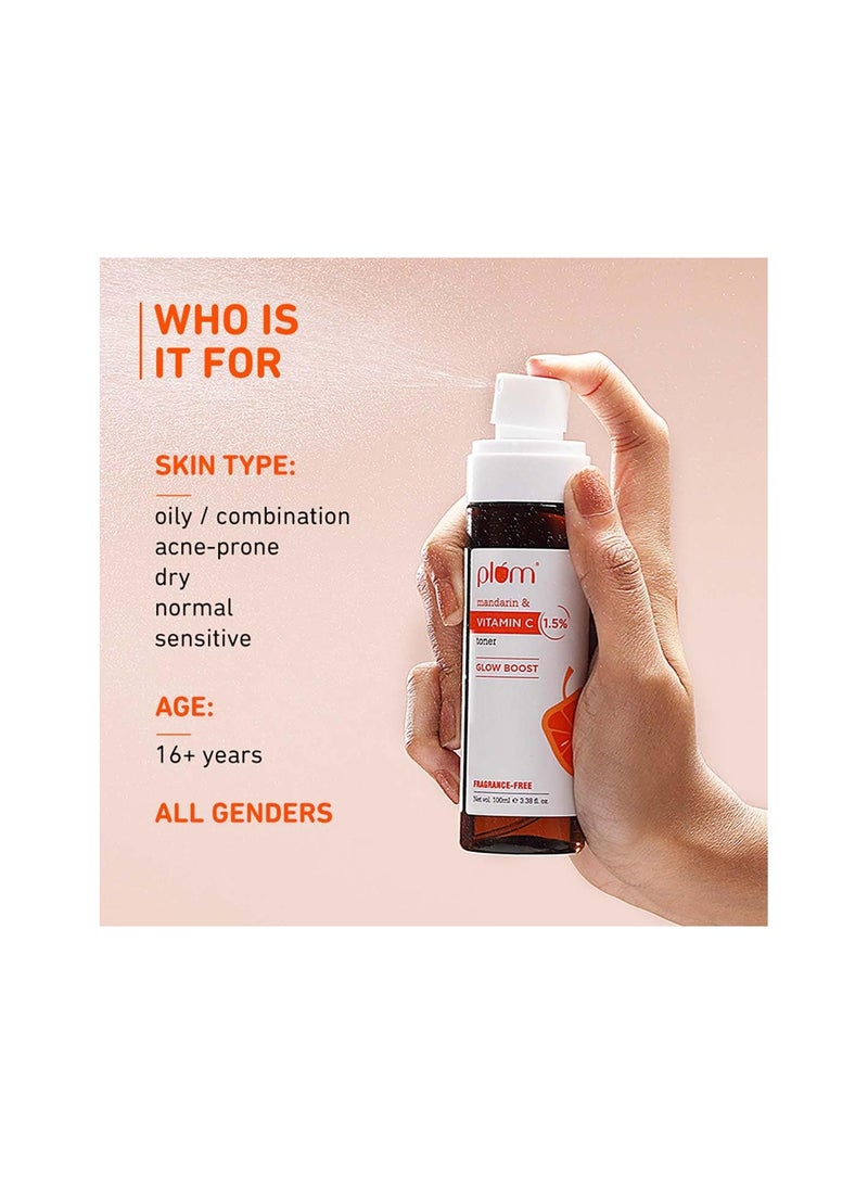 Plum Vitamin C Toner with Mandarin & Kakadu | Alcohol-free Toner | For Glowing Skin | Fragrance-Free | For All Skin Types | Women & Men | 100% Vegan | 100 ml  - Image 3