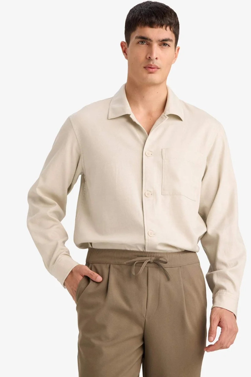 ديفاكتو Regular Fit Polo Neck Gabardine Shirt