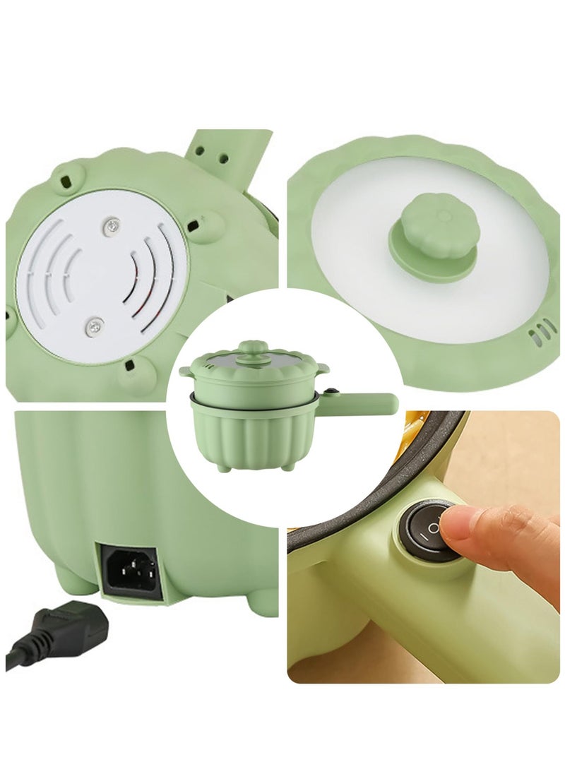 XiuWoo Electric Frying Pan with Steamer,2L Non-Stick Electric Pan for Sauté, Pumpkin Shaped Electric Hot Pot, Multifunction Portable Travel Cooker, for Ramen Noodles/Pasta/Egg/Oatmeal, Green, with Steamer  - Image 3