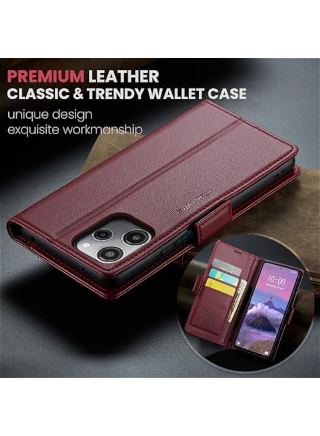 Premium Leather RFID Blocking Wallet Case for Xiaomi Redmi 12 4G / Poco M6 Pro 5G - Shockproof Phone Case with Magnetic Flip, Kickstand, and Credit Card Holder (Wine) - Image 2