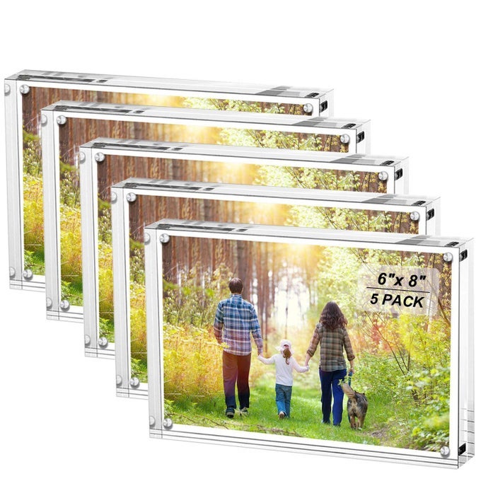 6x8 Inches Acrylic Picture Frames 5 Pack Clear Frameless 6x8 Photo Frames with Magnetic Double Sided Transparent Desktop Frame5 Pack