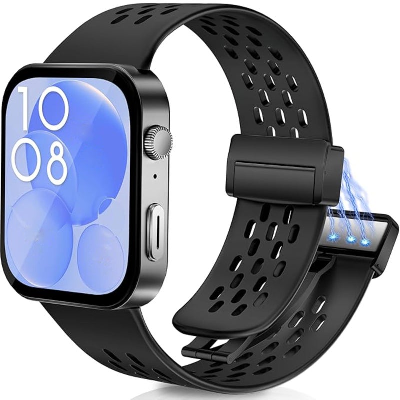 NESLIN Breathable Silicone Magnetic Strap Compatible with Huawei Watch Fit 3 (2024) – Replacement Sport Wristband - Image 1