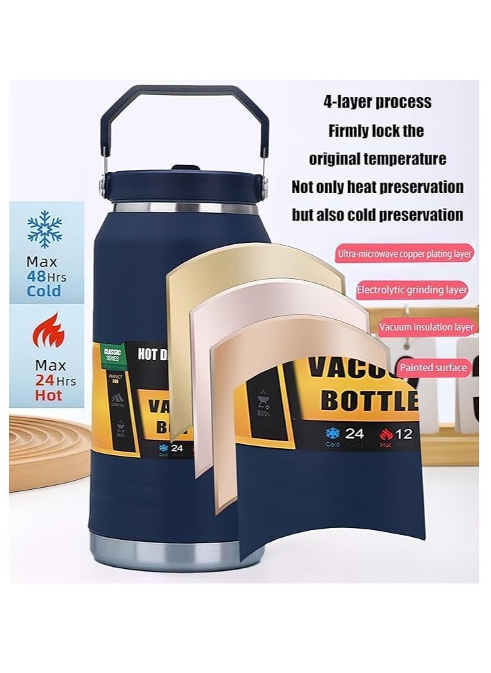 Spaceshoop Insulated Stainless Steel Water Bottle With Straw, Portable Large Capacity Thermos Bottle, Cold Hot Drinks Insulated Bottles, For Sports Travel, And Car With Small Cup 40 Oz  - Image 3