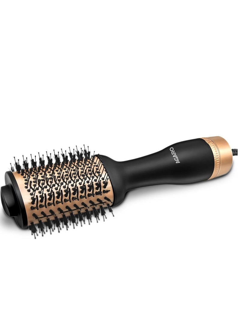 AGARO AGARO HV2179 1200 Watts Professional Volumizer Hair Dryer, 24K Gold Styling Surface, Activated Charcoal Bristles, Ceramic Tourmaline Coating Brush Head, One Step Styler, Hot Air Blow Brush for Women  - Image 1