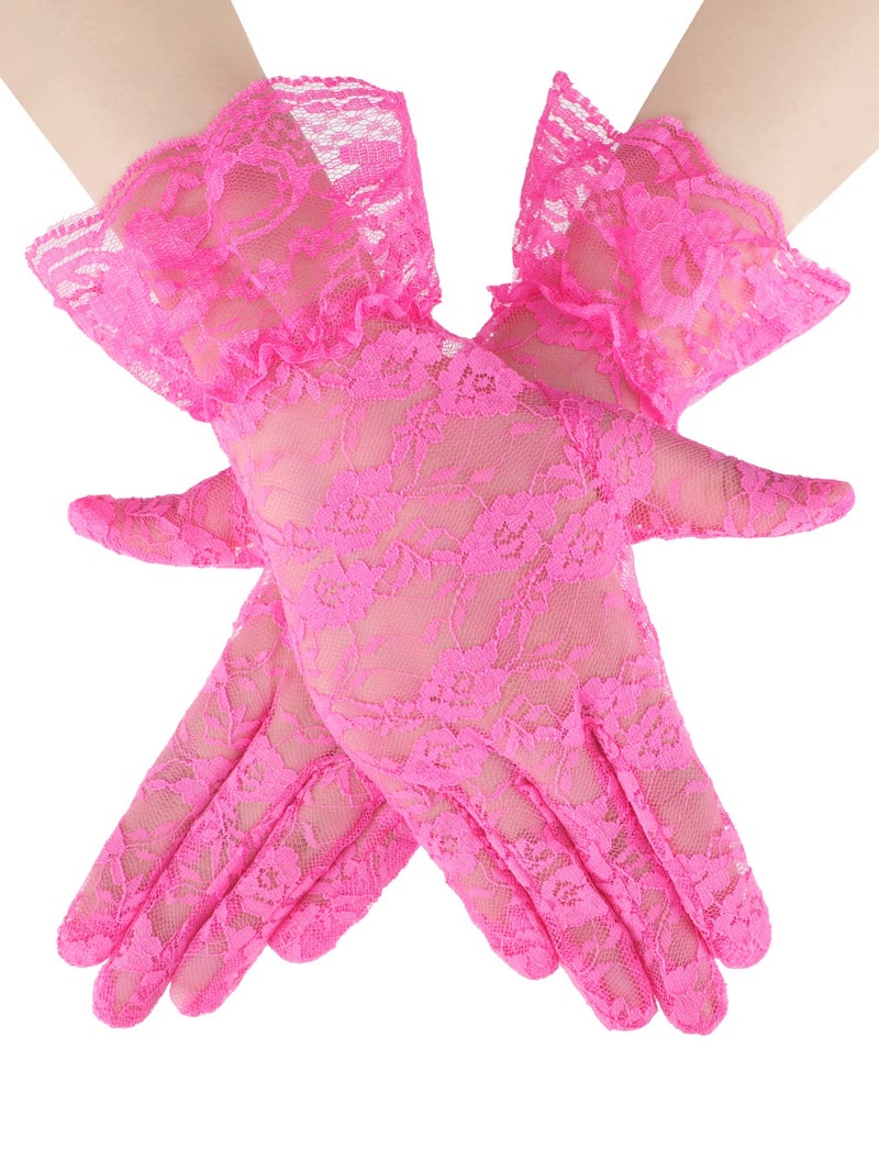 SATINIOR Ladies Lace Gloves for Women Tea Party Elegant Short Courtesy Gloves for Wedding Dinner Opera Parties(Rose Red) - Image 1