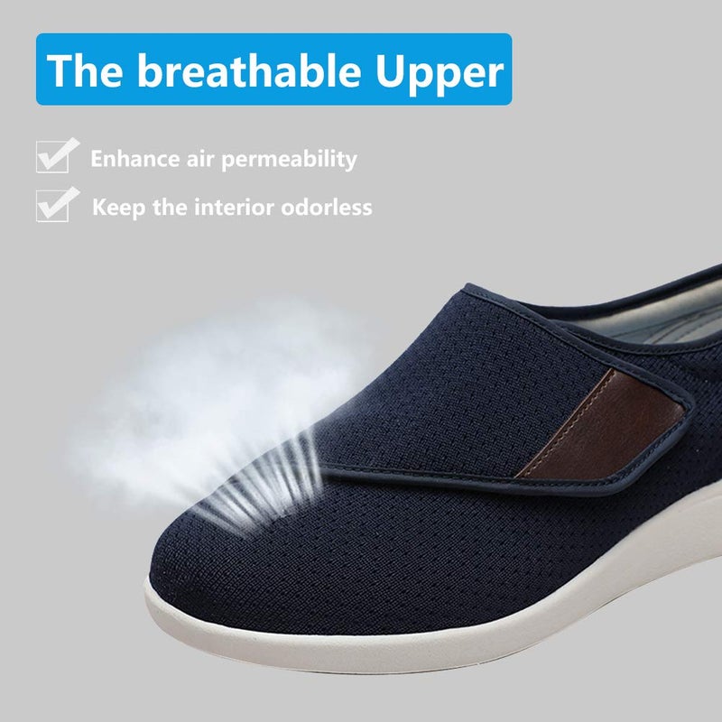 Orthoshoes أحذية نسائية أنيقة لمرضى السكري مع دعم للقوس، عرض واسع إضافي، أحذية مشي لتورم القدمين مع حزام قابل للتعديل وسهلة الارتداء/الإزالة مع 3 أزواج من النعال البديلة لدعم القدمين المتورمتين باللون navy - Image 4