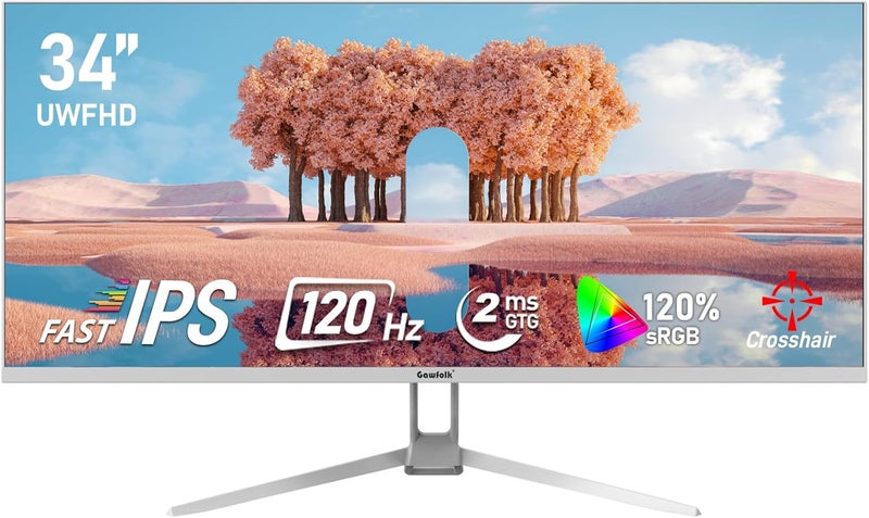 Gawfolk شاشة ألعاب 34 بوصة فائقة العرض 21:9 IPS WFHD 120Hz 2K (2560x1080) 120% sRGB 350cd/㎡ FreeSync HDR10 DP HDMI مناسبة للترفيه والمكتب والاستخدام المنزلي (أبيض) - Image 1