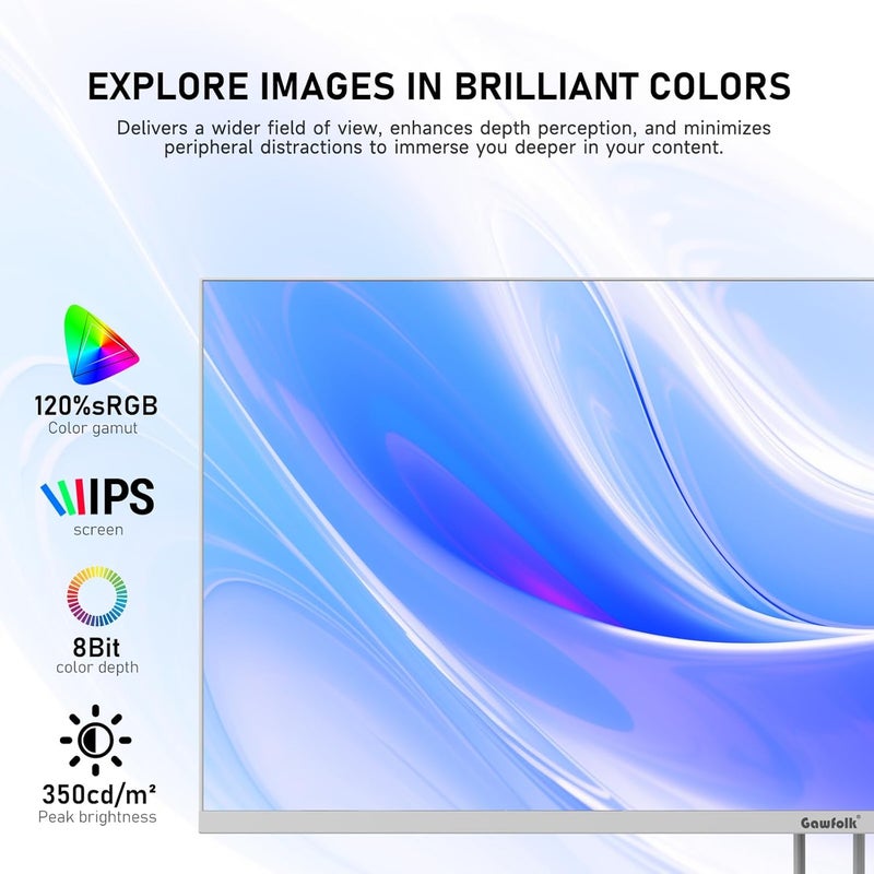 Gawfolk شاشة ألعاب 34 بوصة فائقة العرض 21:9 IPS WFHD 120Hz 2K (2560x1080) 120% sRGB 350cd/㎡ FreeSync HDR10 DP HDMI مناسبة للترفيه والمكتب والاستخدام المنزلي (أبيض) - Image 5