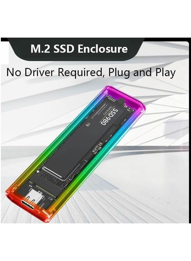 M.2 SSD NVMe to USB-C 3.1 Gen 2 External Transparent Case Tool-Free with RGB LED Lights for 2230 2240 2280 M2 Drives 10Gbps Data Transfer - Image 3