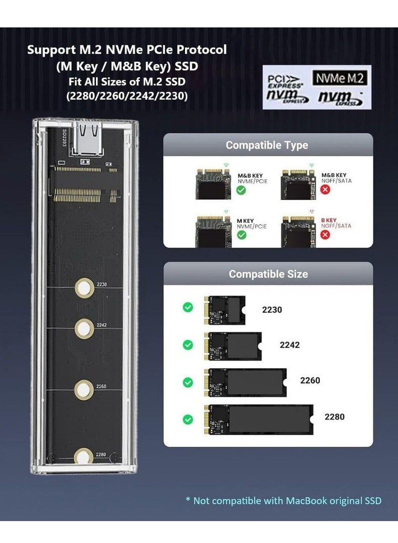 M.2 SSD NVMe to USB-C 3.1 Gen 2 External Transparent Case Tool-Free with RGB LED Lights for 2230 2240 2280 M2 Drives 10Gbps Data Transfer - Image 4