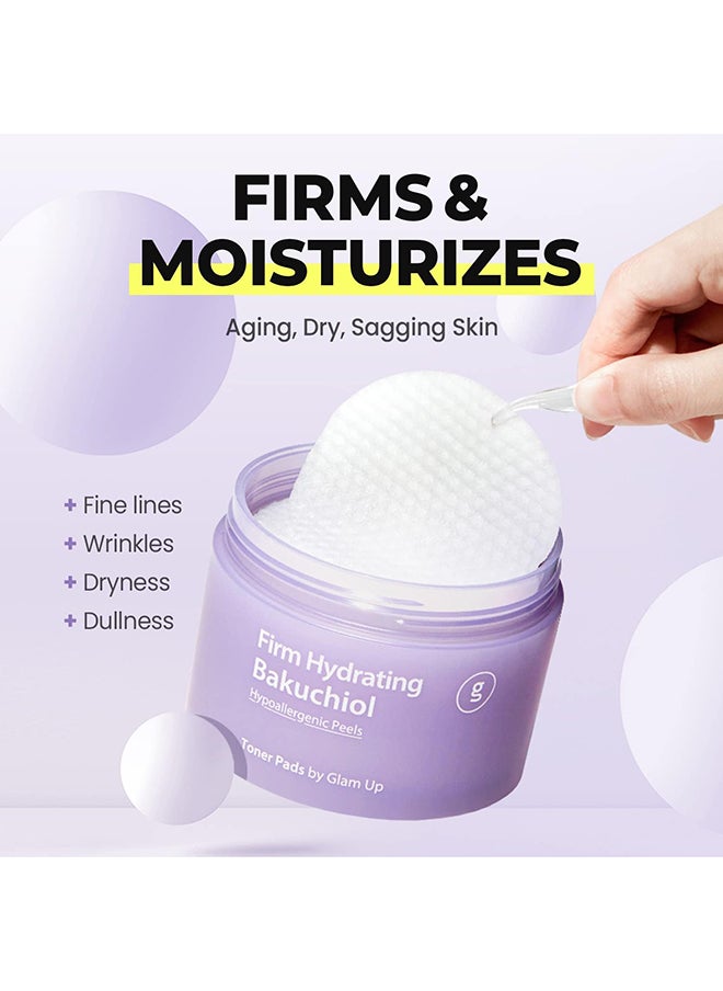 Glam Up - Glam Up Firm Hydrating Bakuchiol + Vegan Bamboo Toner Pads Soft Natural Retinol Alternative | Hypoallergenic Natural Cotton Gauze for Fine Lines and Dry Aging Skin 65 Pads - Image 1