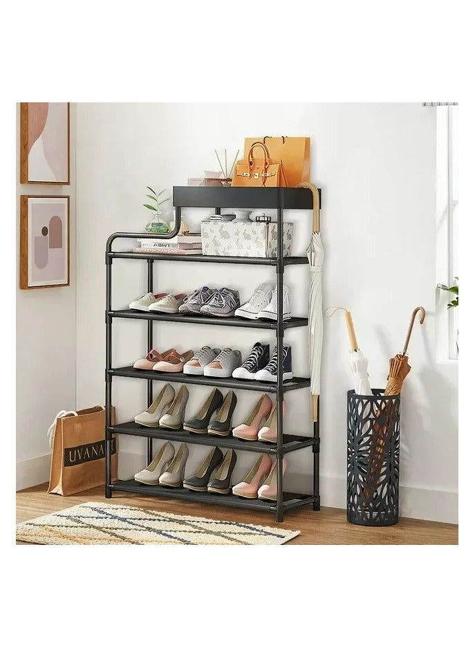 بلومنغ تايم رف أحذية بسيط بستة طبقات مع سلة تخزين ذات طبقة واحدة باللون الأسود - Image 2