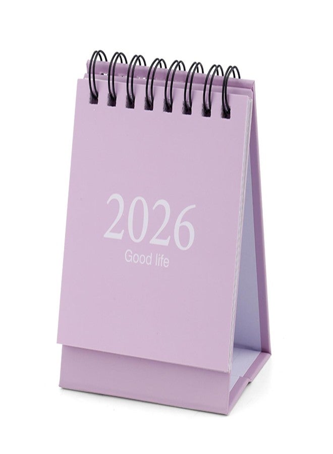 Penitue Mini Desk Calendar 2026-2027, January 2026 to July 2027 19-Month Standing Flip Small Desktop Calendar with Twin Wire Binding & Stickers for Home Office & School (Purple) - Image 1