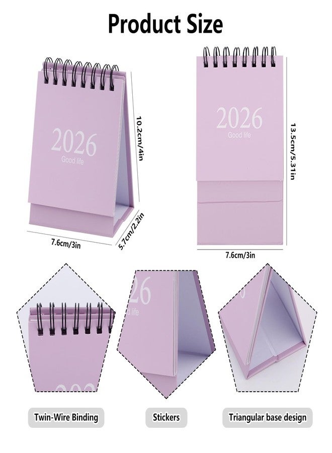 Penitue Mini Desk Calendar 2026-2027, January 2026 to July 2027 19-Month Standing Flip Small Desktop Calendar with Twin Wire Binding & Stickers for Home Office & School (Purple) - Image 2