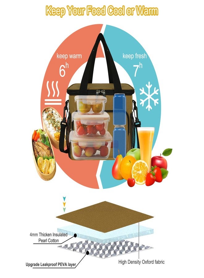 Femuar Lunch Bags for Women/Men, Insulated Lunch Bag for Work Office Picnic - Lunch Cooler Bag Leakproof Lunch Box with Adjustable Shoulder Strap - Khaki - Image 5