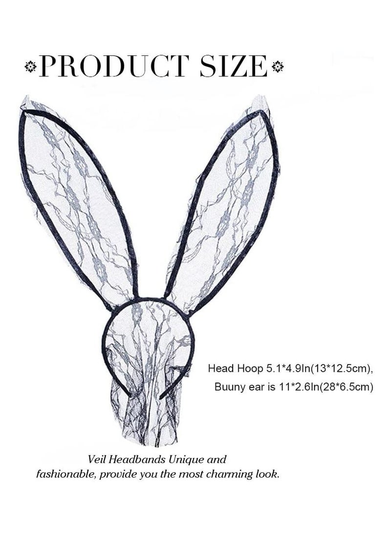 SYOSI Black Cat Ear Headband, Lace Bunny Ears Veil Headbands, Hair Hoop Lace Mask Hair Band Cosplay Headwear Costume Halloween Hair Accessories for Nightclubs Masquerade Halloween, Bunny Ears Veil - Image 5