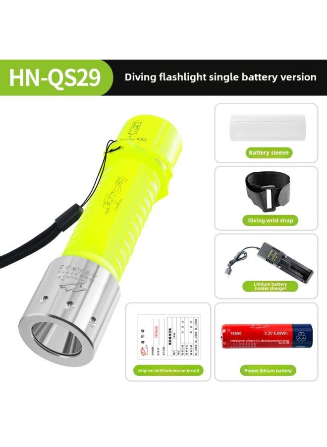 Diving Special Flashlight Strong Light Charging Outdoor Super Bright Waterproof Underwater Professional Deep Diving Night Diving Fish Searchlight-Product Specifications:(white Light) Hn-qs29 Submersible Flashlight Single Battery Version - Image 1