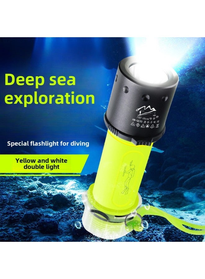 Diving Special Flashlight Strong Light Charging Outdoor Super Bright Waterproof Underwater Professional Deep Diving Night Diving Fish Searchlight-Product Specifications:(white Light) Hn-qs29 Submersible Flashlight Single Battery Version - Image 2