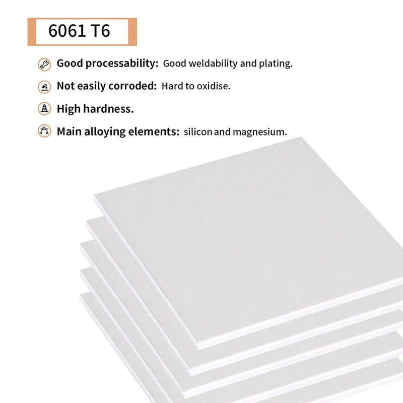 Tynulox 5PCS 6061 Aluminum Sheet Metal 1/4" x 4" x 4", Aluminum Plates Covered with Protective Film, Heat Treatable Aluminum Flat Bar for DIY Craft, Industry - Image 3