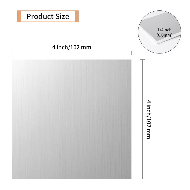 Tynulox 5PCS 6061 Aluminum Sheet Metal 1/4" x 4" x 4", Aluminum Plates Covered with Protective Film, Heat Treatable Aluminum Flat Bar for DIY Craft, Industry - Image 2