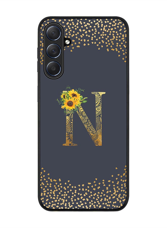 Stylizedd Rugged Black edge case for Samsung Galaxy M54 5G, Slim fit Soft Case Flexible Rubber Edges Anti Drop TPU Gel Thin Cover -  Custom Monogram Initial Letter Floral Pattern Alphabet - N  (Grey ) - Image 1