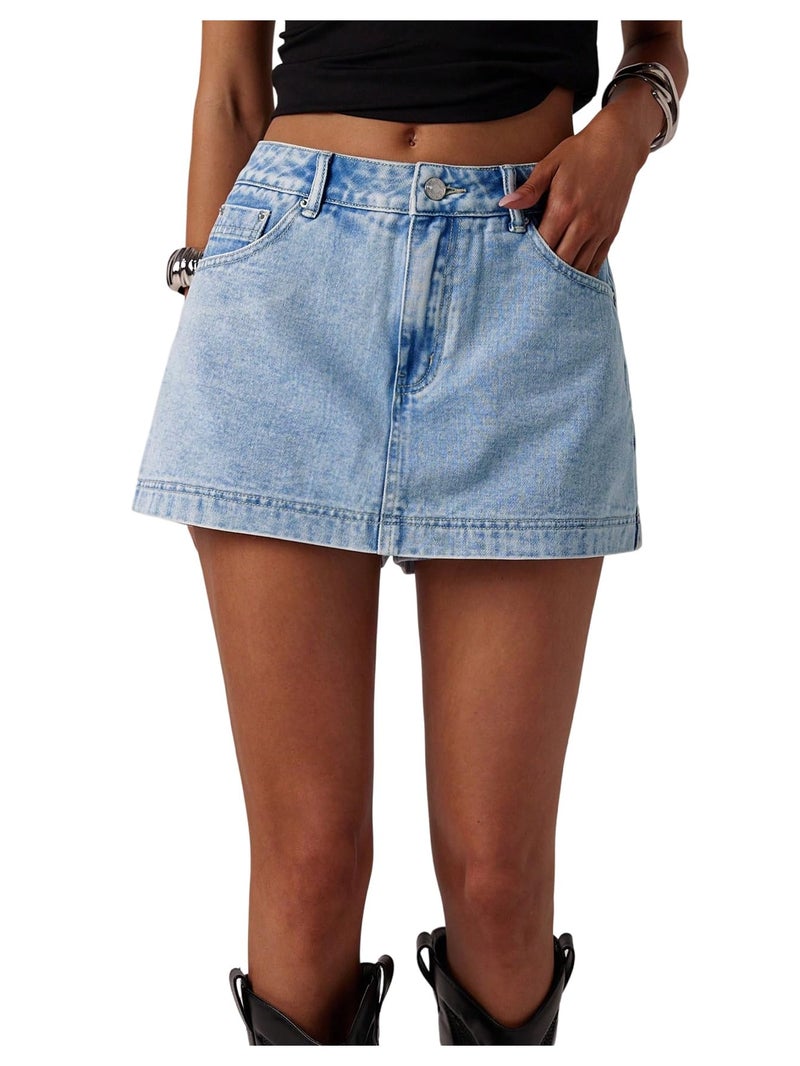 MakeMeChic Women's Jean Denim Skorts Y2k Mini Skirt Vintage 90s Denim Skirt Streetwear Light Wash 27 - Image 1