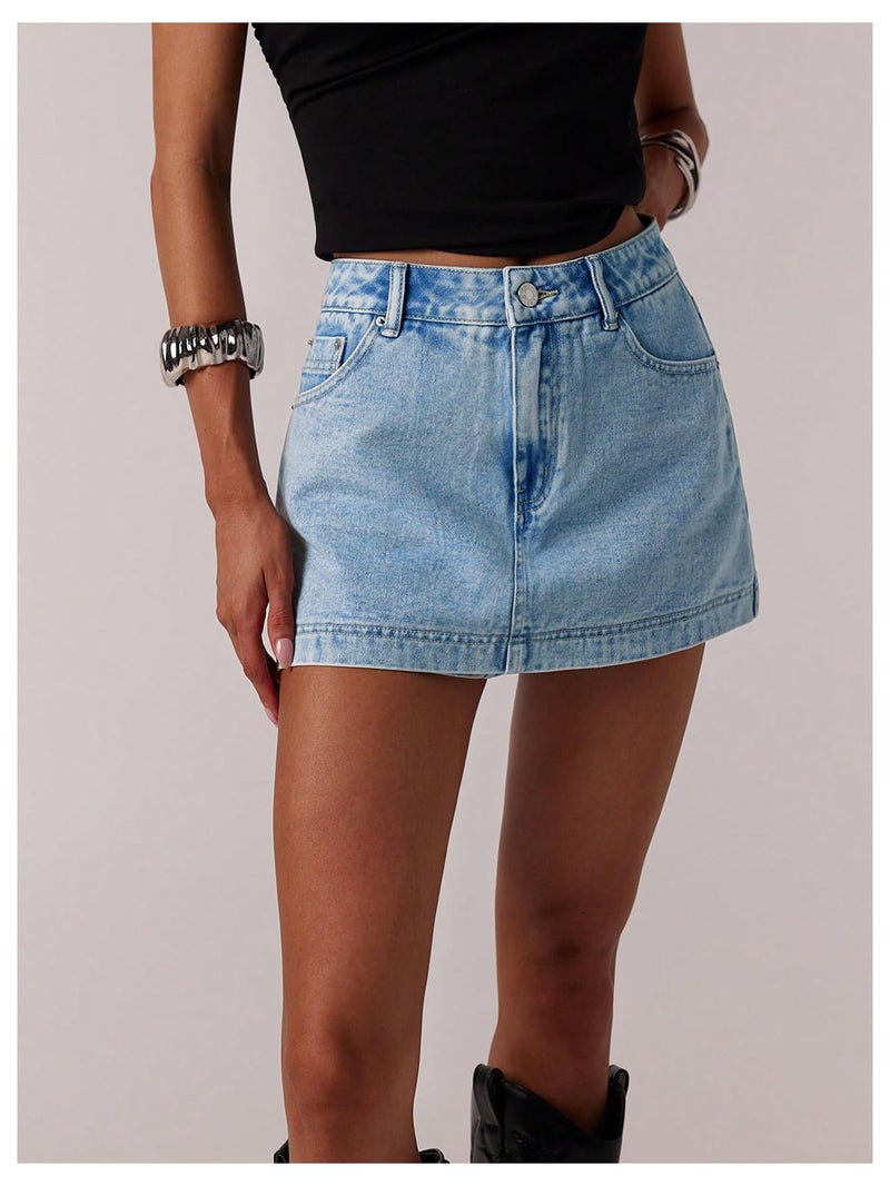 MakeMeChic Women's Jean Denim Skorts Y2k Mini Skirt Vintage 90s Denim Skirt Streetwear Light Wash 27 - Image 2