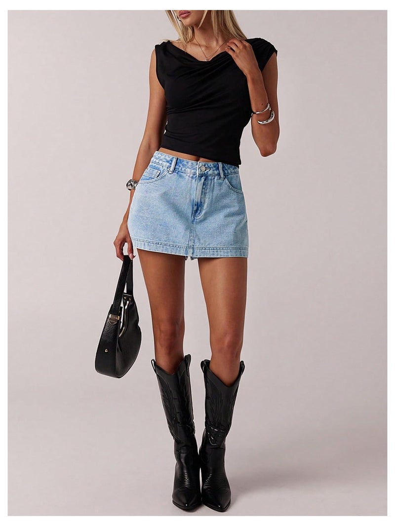 MakeMeChic Women's Jean Denim Skorts Y2k Mini Skirt Vintage 90s Denim Skirt Streetwear Light Wash 27 - Image 3