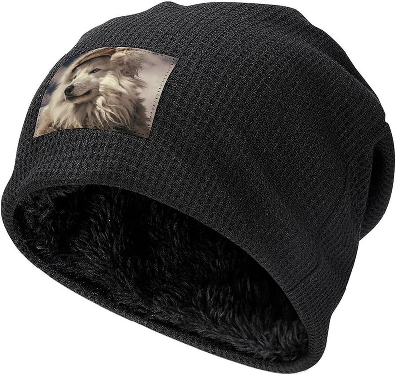Winter Warm Knit Beanie Hat For Men Women Black White Wolf Skull Cap - Image 1