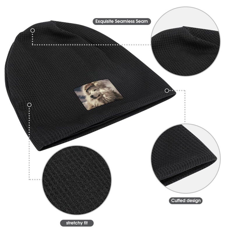 Winter Warm Knit Beanie Hat For Men Women Black White Wolf Skull Cap - Image 4