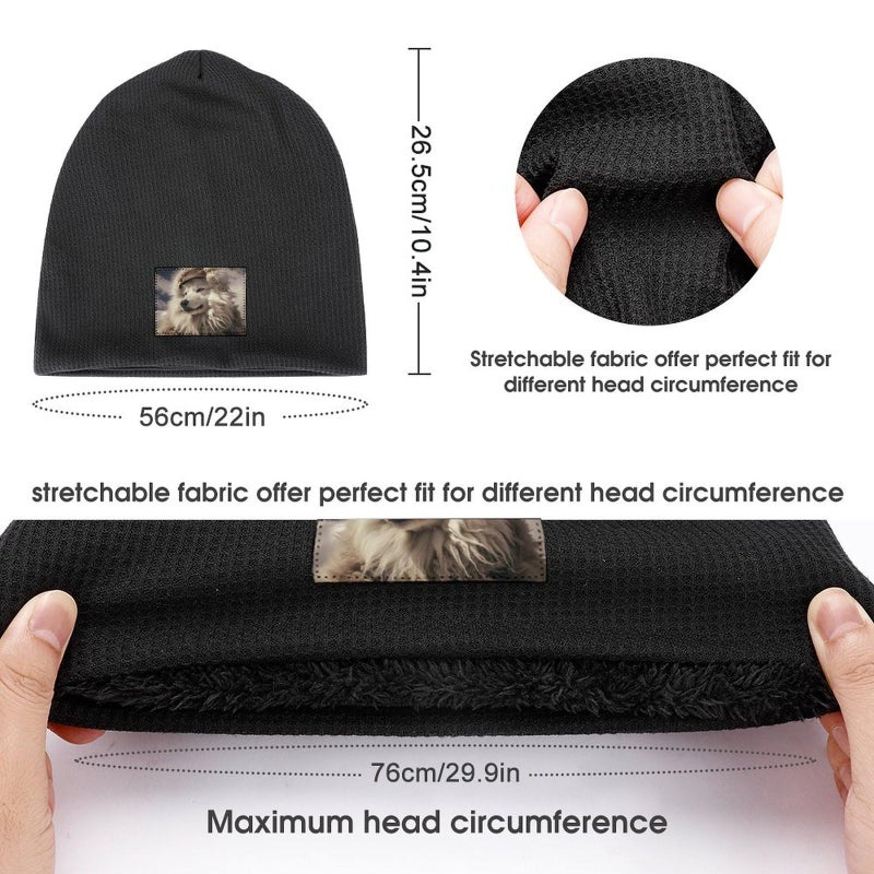 Winter Warm Knit Beanie Hat For Men Women Black White Wolf Skull Cap - Image 3