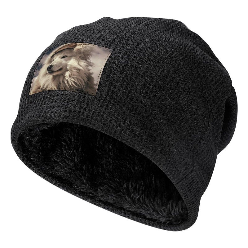 Winter Warm Knit Beanie Hat For Men Women Black White Wolf Skull Cap - Image 2