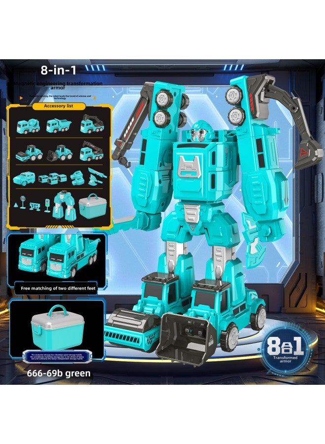 Magnetic Suction Robot Car Magnetic Building Blocks Magnetic Assembled Boys 6 Magnet 7 Magnetic Pieces Children's Educational Toys 10 Years Old-Color:Green 8-in-1 - Image 1