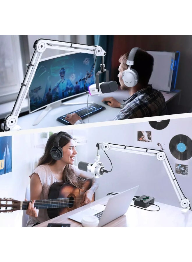 FIFINE BM63 Microphone Boom Arm Stand Heavy Duty, Suspension Scissor Adjustable Mic Stand with Desk Mount, 5/8" Screw, Cable Ties, for Recording Gaming Streaming Podcasting (White) - Image 5