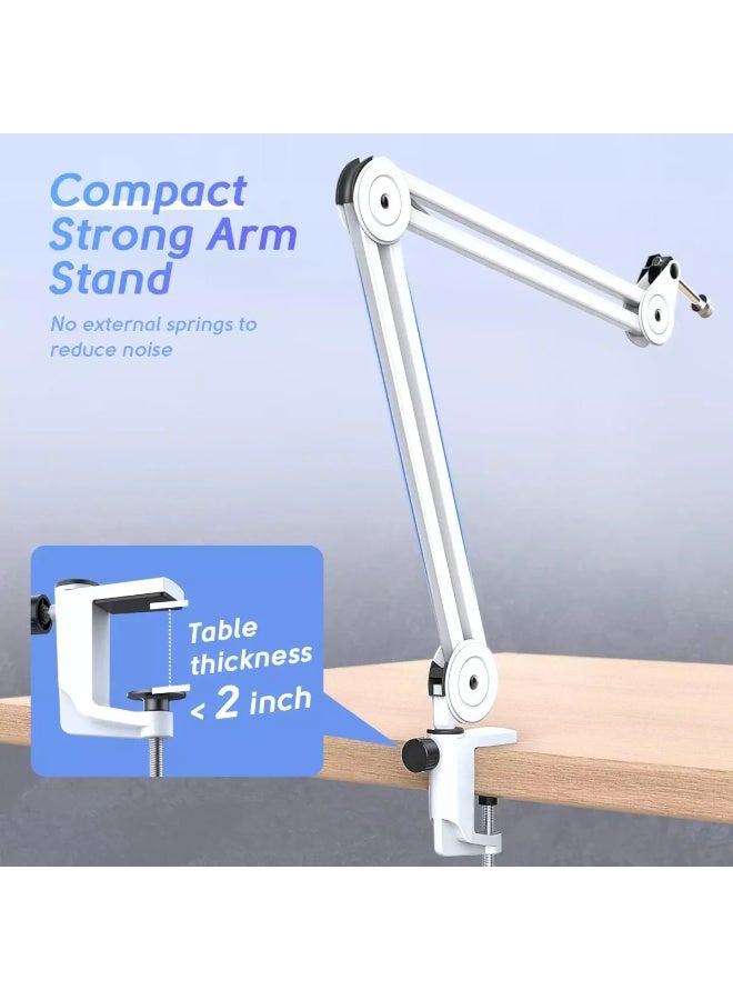 FIFINE BM63 Microphone Boom Arm Stand Heavy Duty, Suspension Scissor Adjustable Mic Stand with Desk Mount, 5/8" Screw, Cable Ties, for Recording Gaming Streaming Podcasting (White) - Image 3